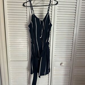 Navy and White Striped romper